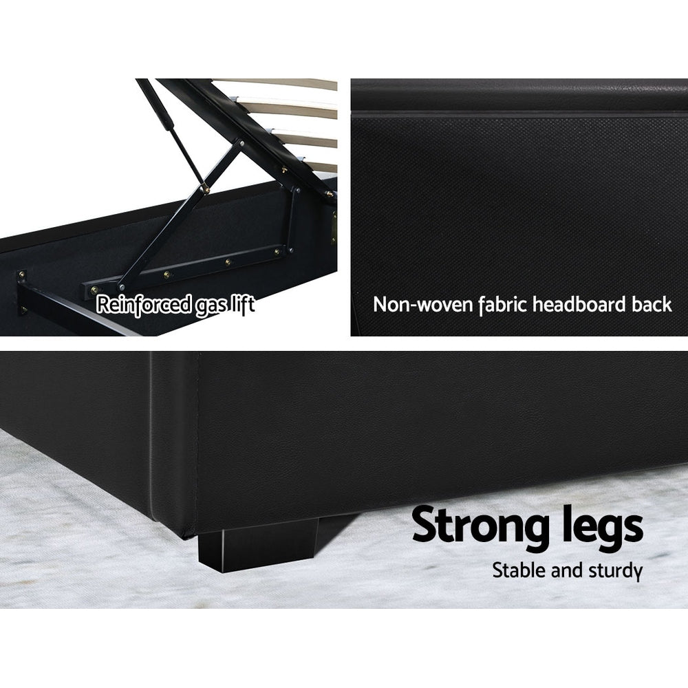 Artiss Bed Frame Queen Size LED Gas Lift Black COLE 6