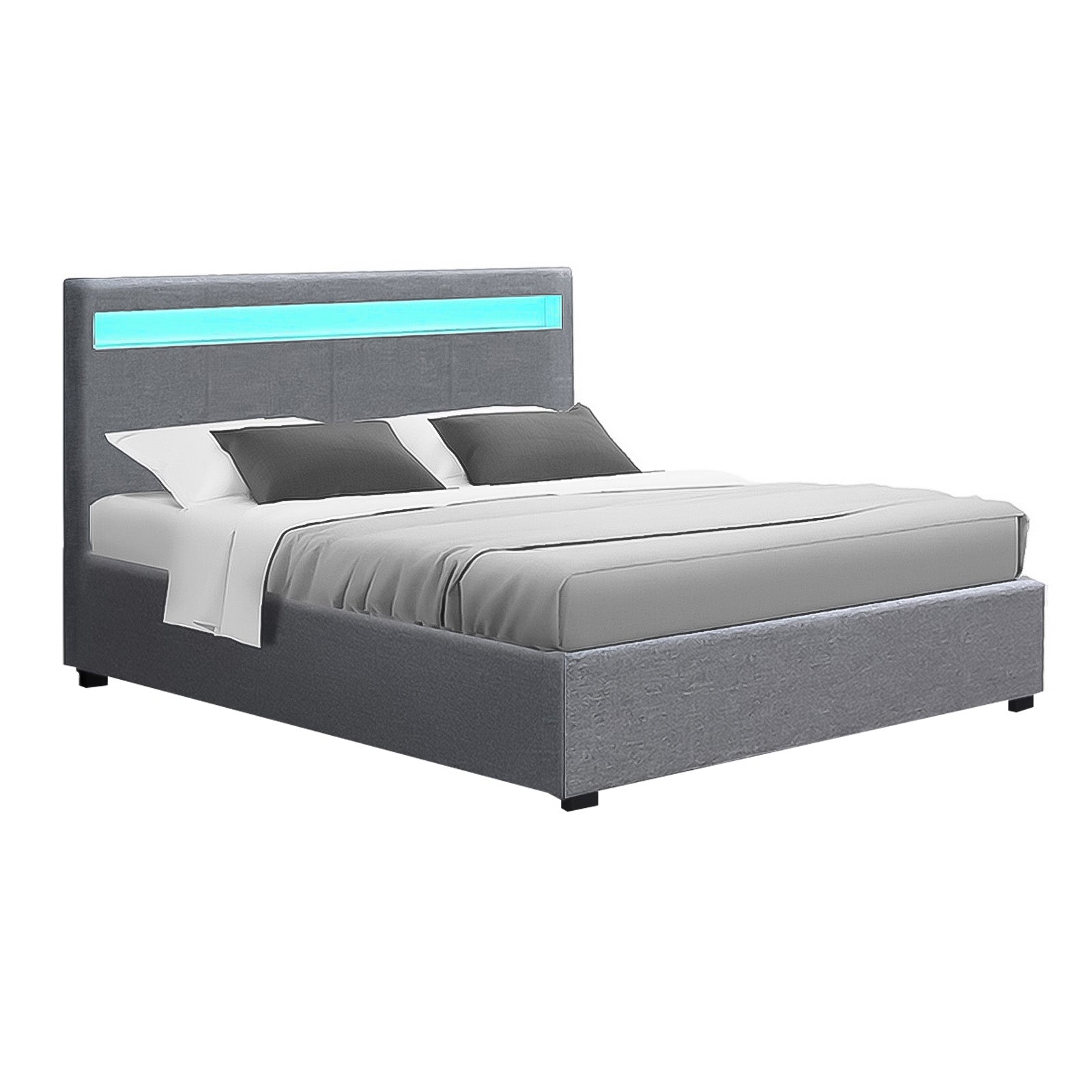 Artiss Bed Frame Queen Size LED Gas Lift Grey COLE 8