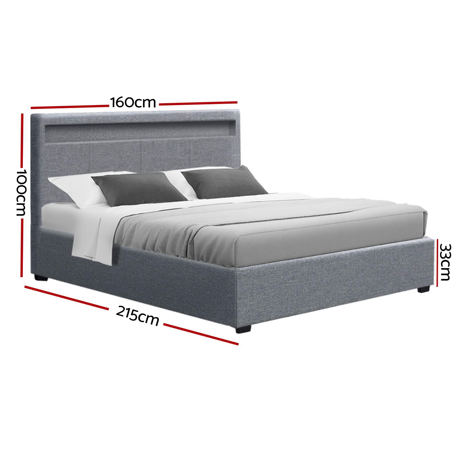 Artiss Bed Frame Queen Size LED Gas Lift Grey COLE 3