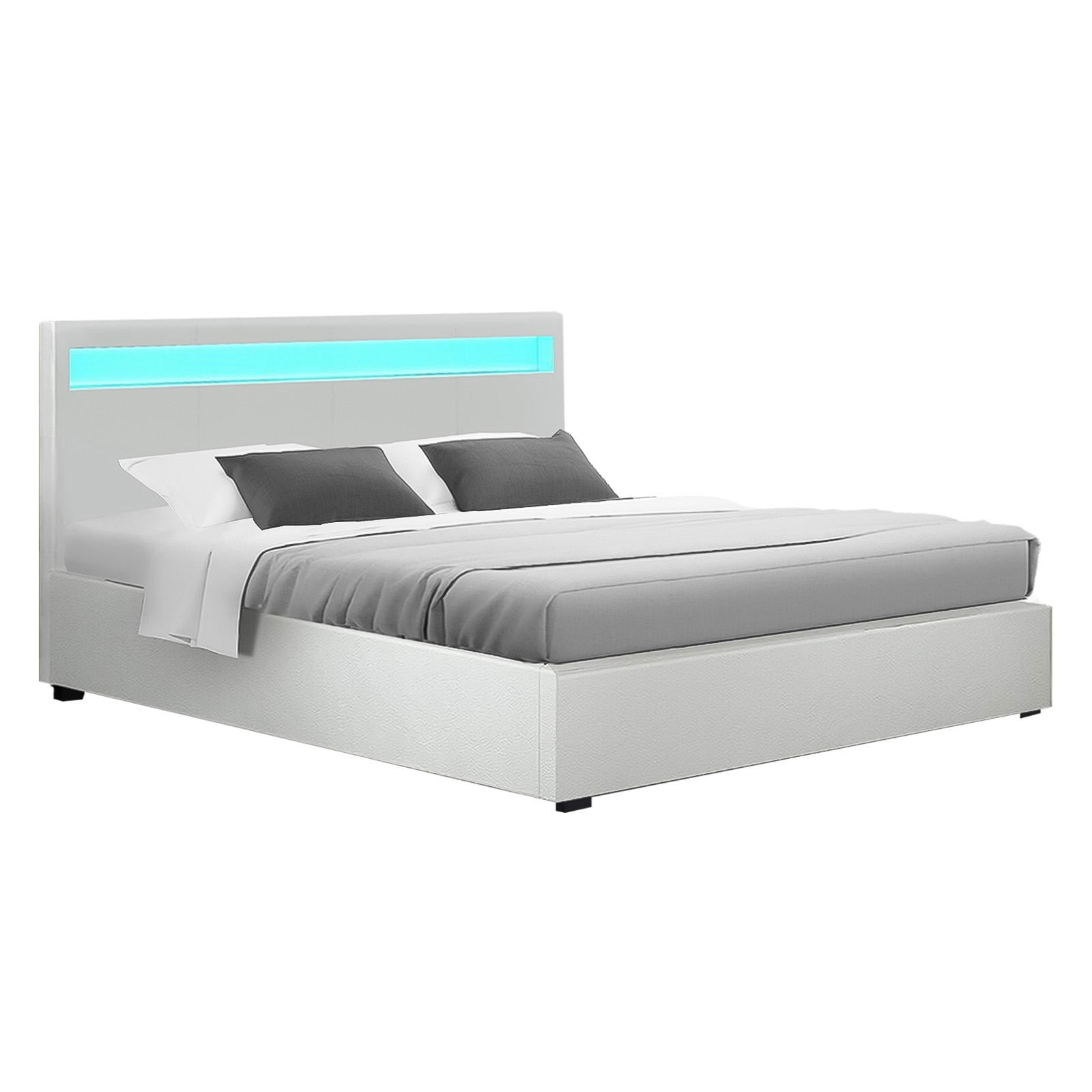 Artiss Bed Frame Queen Size LED Gas Lift White COLE 8
