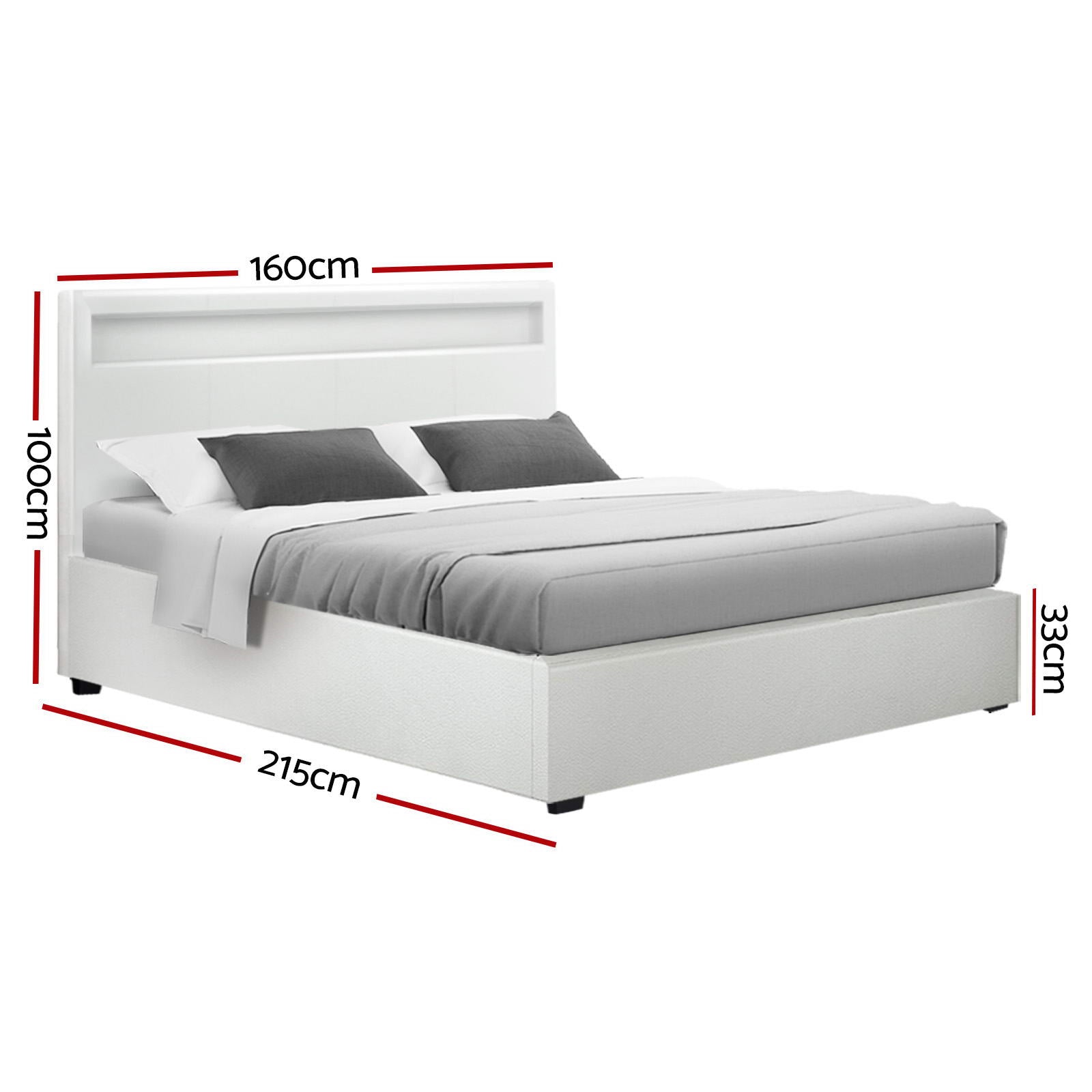 Artiss Bed Frame Queen Size LED Gas Lift White COLE 3