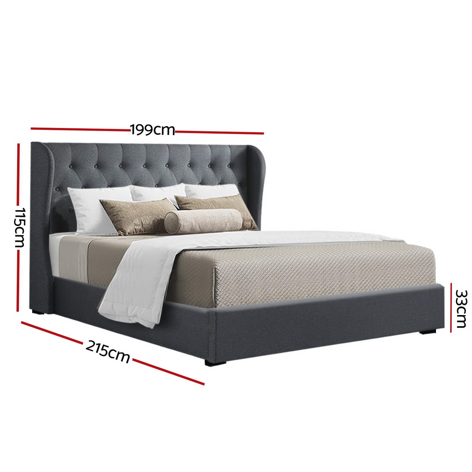 Artiss Bed Frame King Size Gas Lift Charcoal ISSA 3