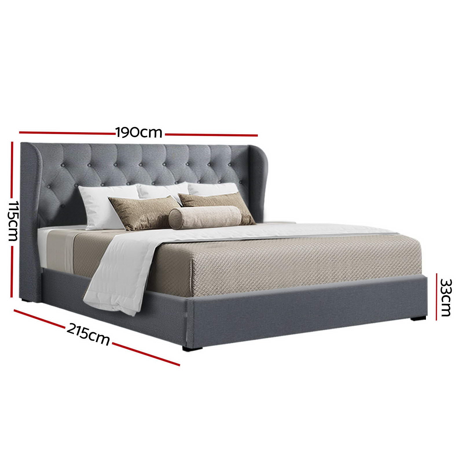 Artiss Bed Frame King Size Gas Lift Grey ISSA 3
