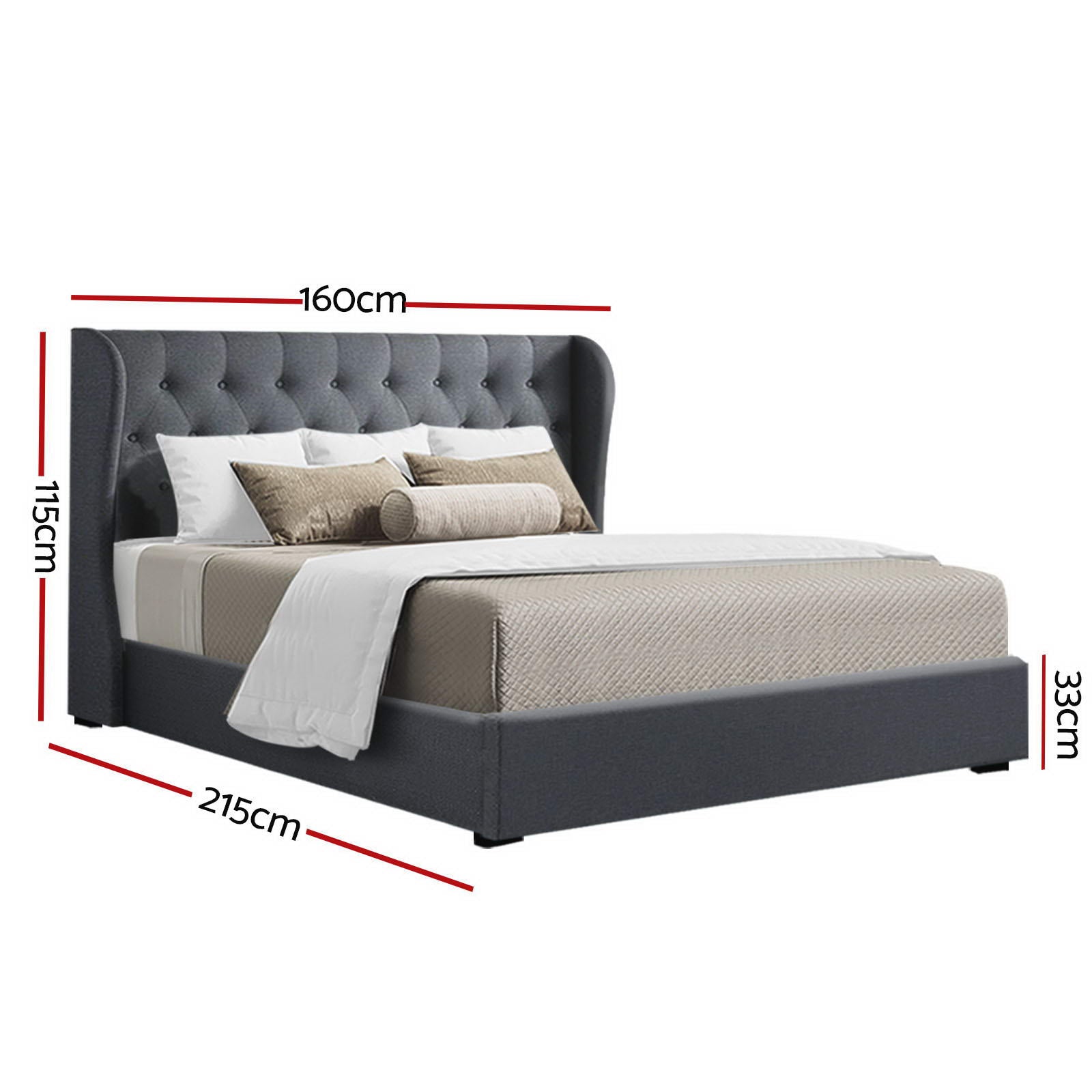 Artiss Bed Frame Queen Size Gas Lift Charcoal ISSA 3
