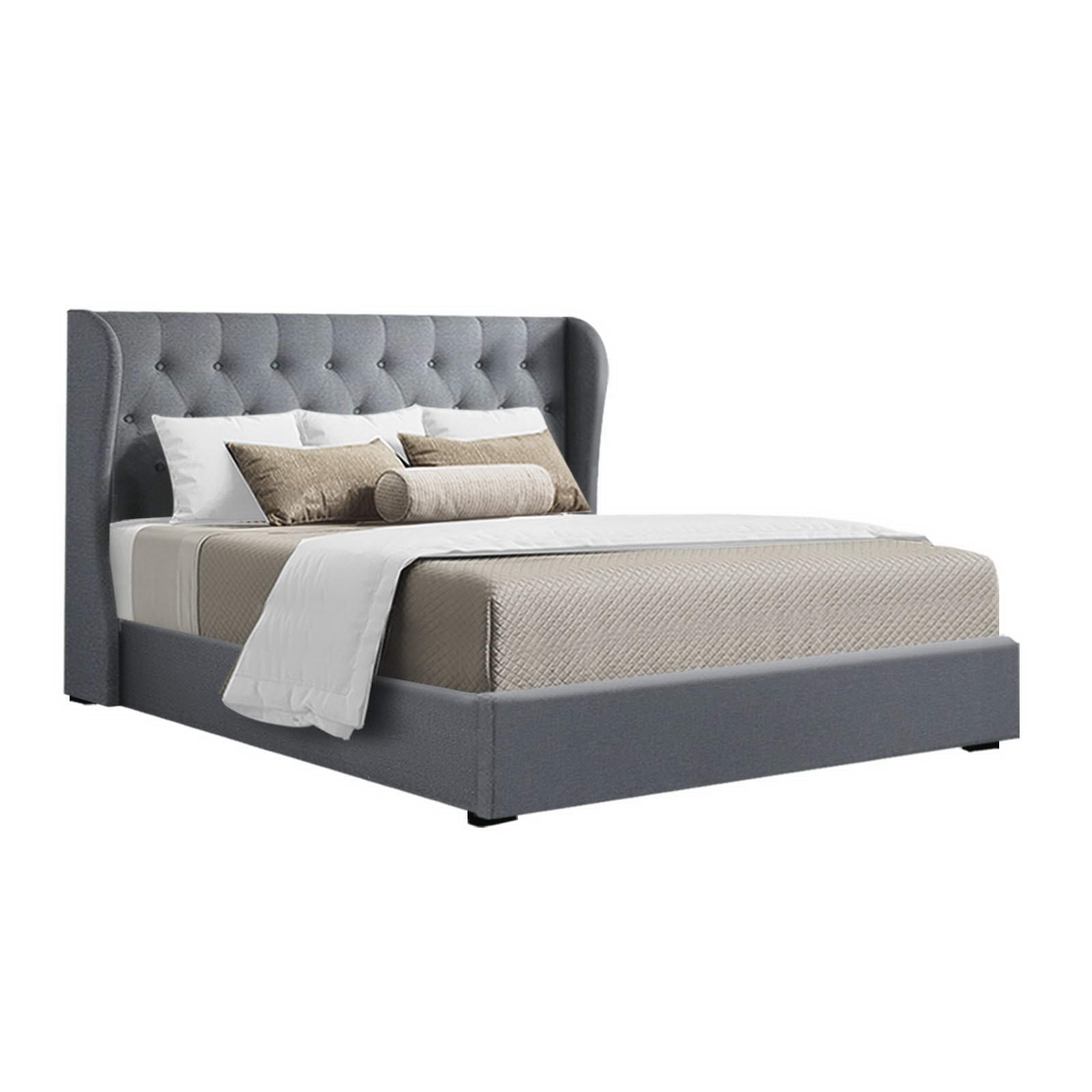 Artiss Bed Frame Queen Size Gas Lift Grey ISSA 8