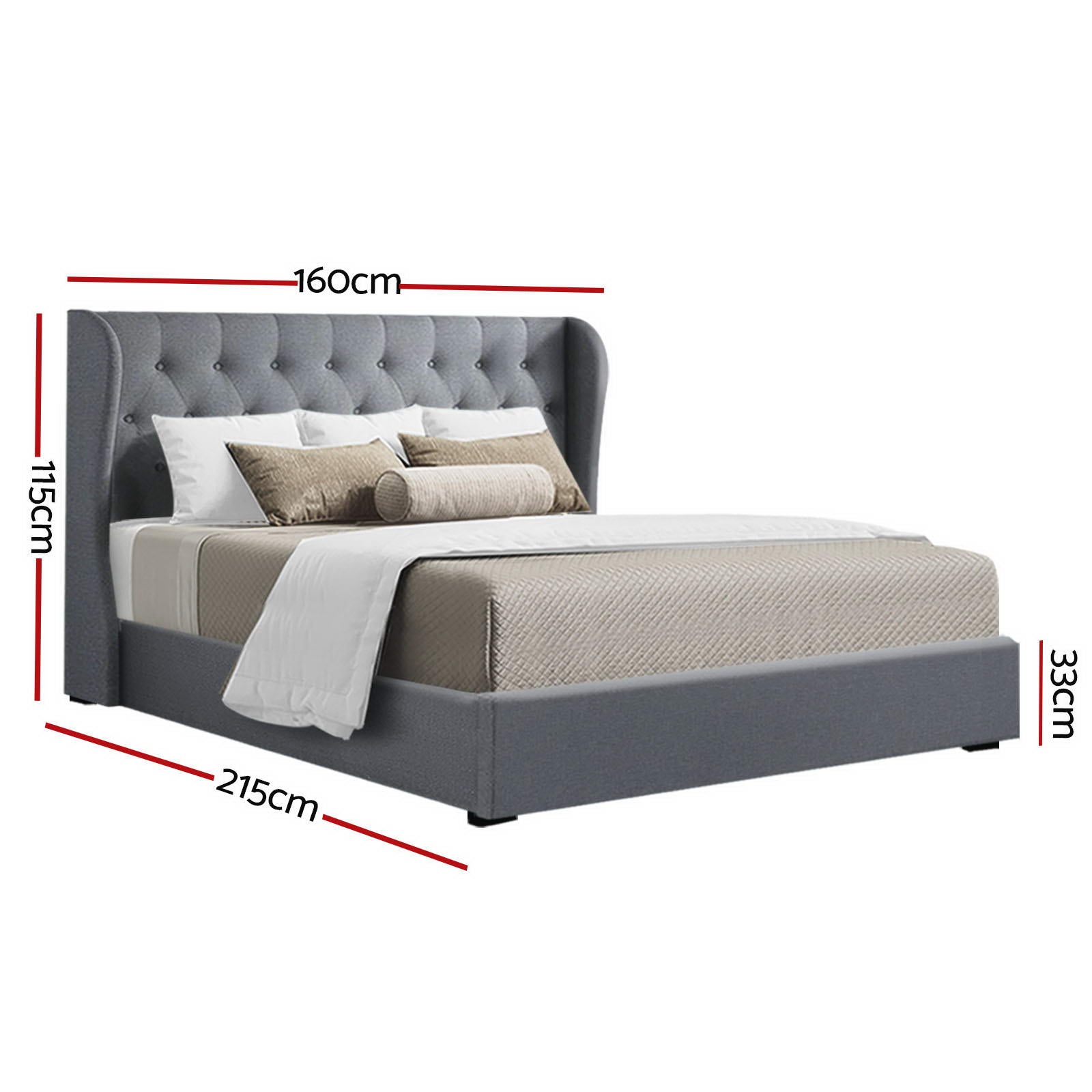 Artiss Bed Frame Queen Size Gas Lift Grey ISSA 3