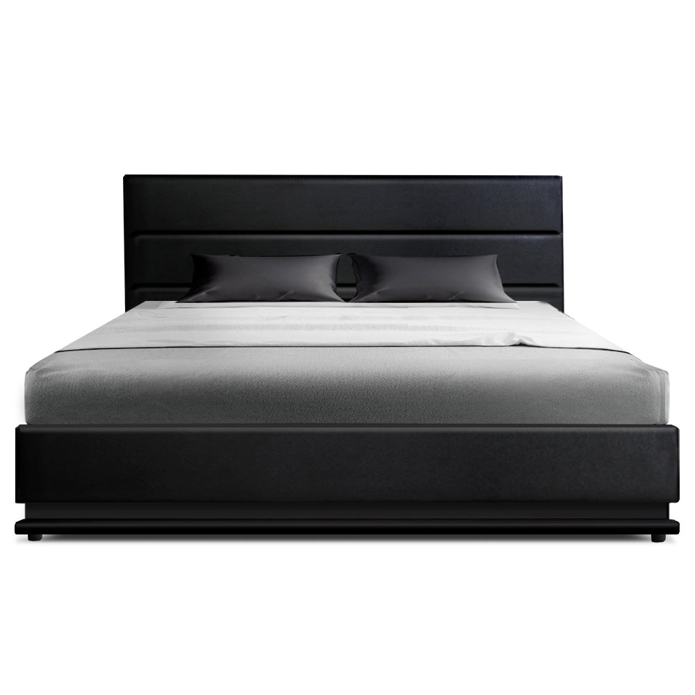 Artiss Bed Frame King Size LED Gas Lift Black LUMI 3