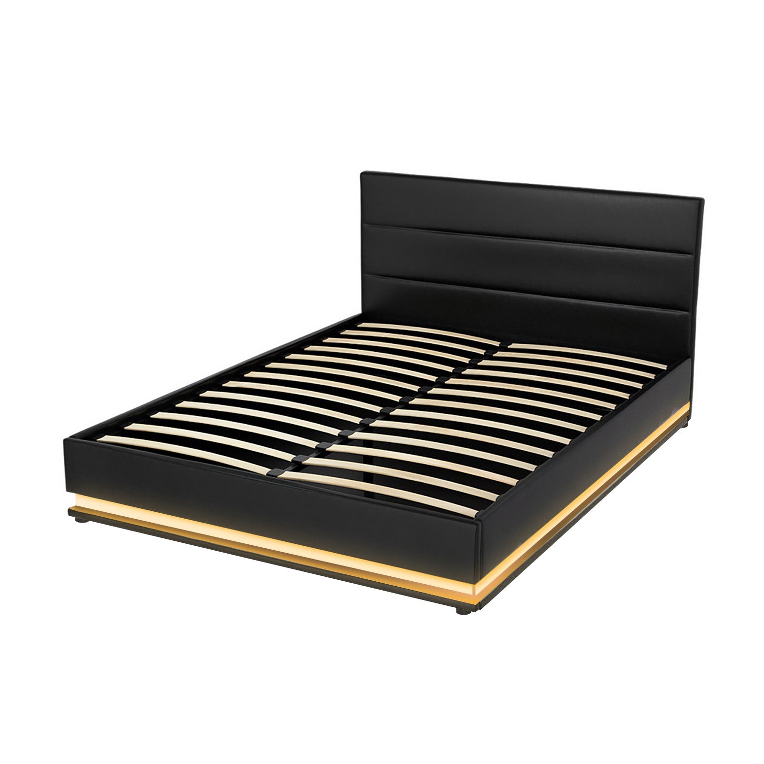 Artiss Bed Frame Queen Size LED Gas Lift Black LUMI 7