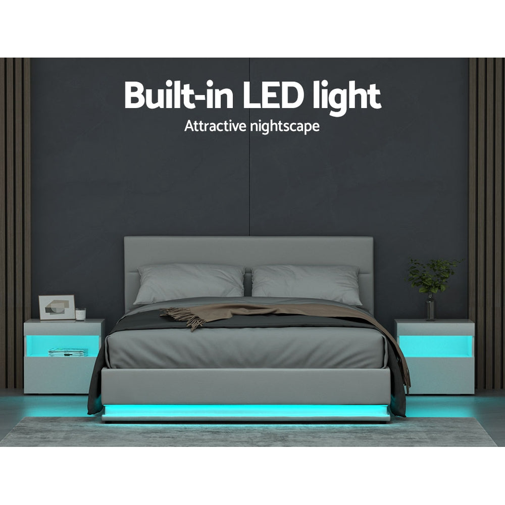 Artiss Bed Frame Queen Size LED Gas Lift White LUMI 4