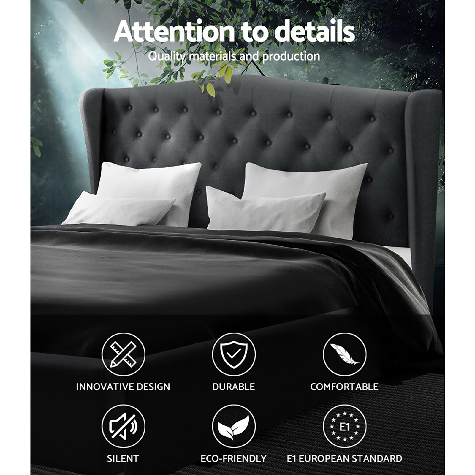 Artiss Bed Frame King Size Charcoal PIER 4