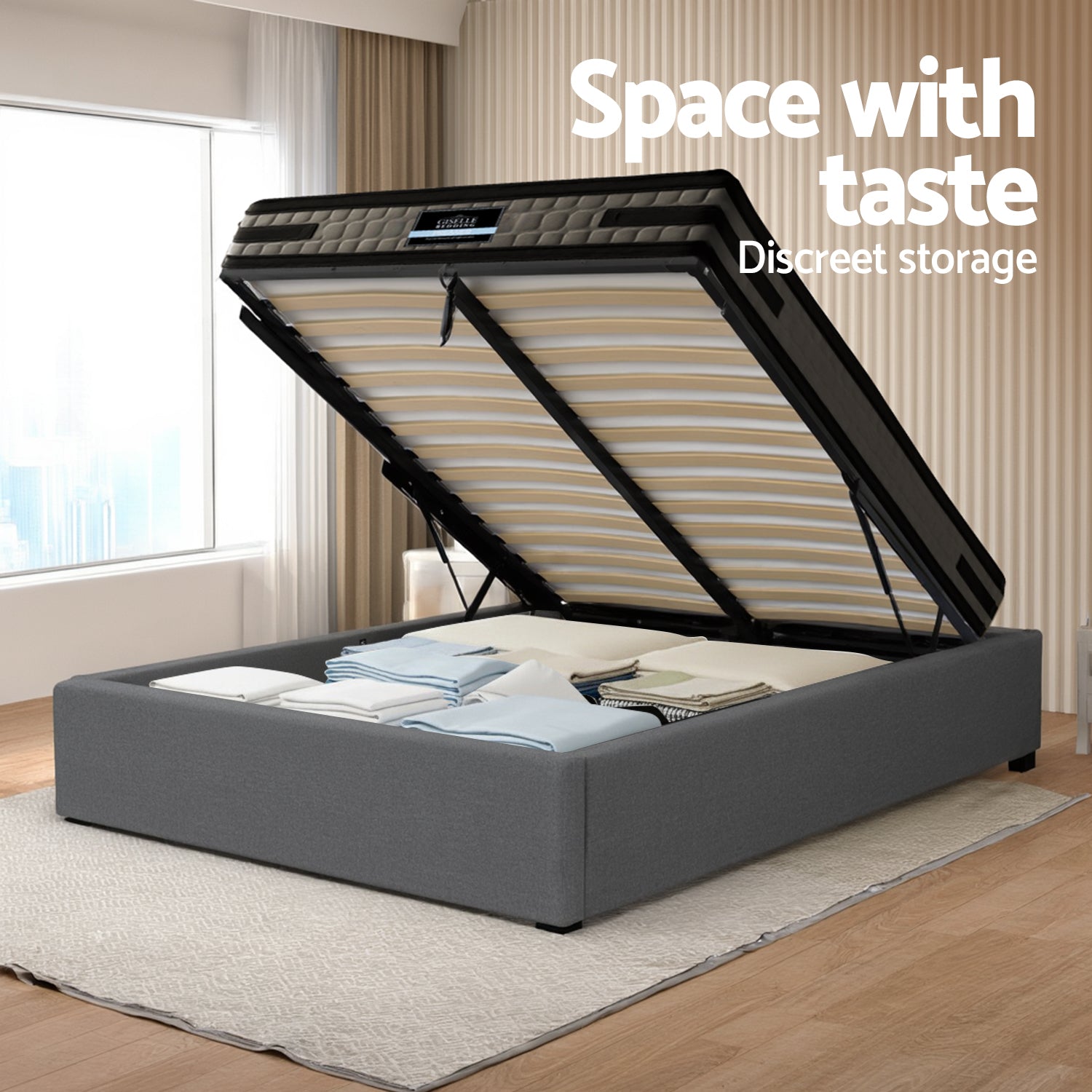 Artiss Bed Frame with 36cm Giselle Mattress Set King Single Gas Lift Base Grey 6