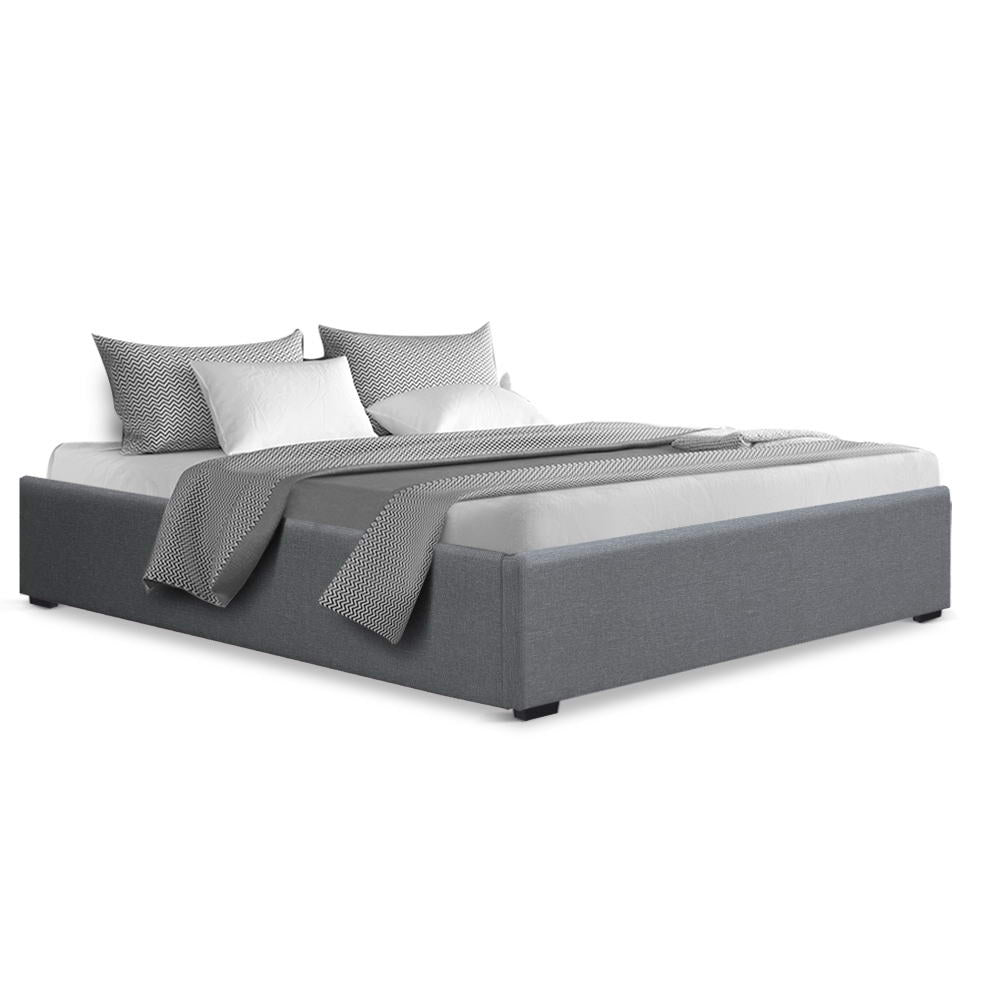 Artiss Bed Frame Queen Size Gas Lift Base Grey TOKI 8