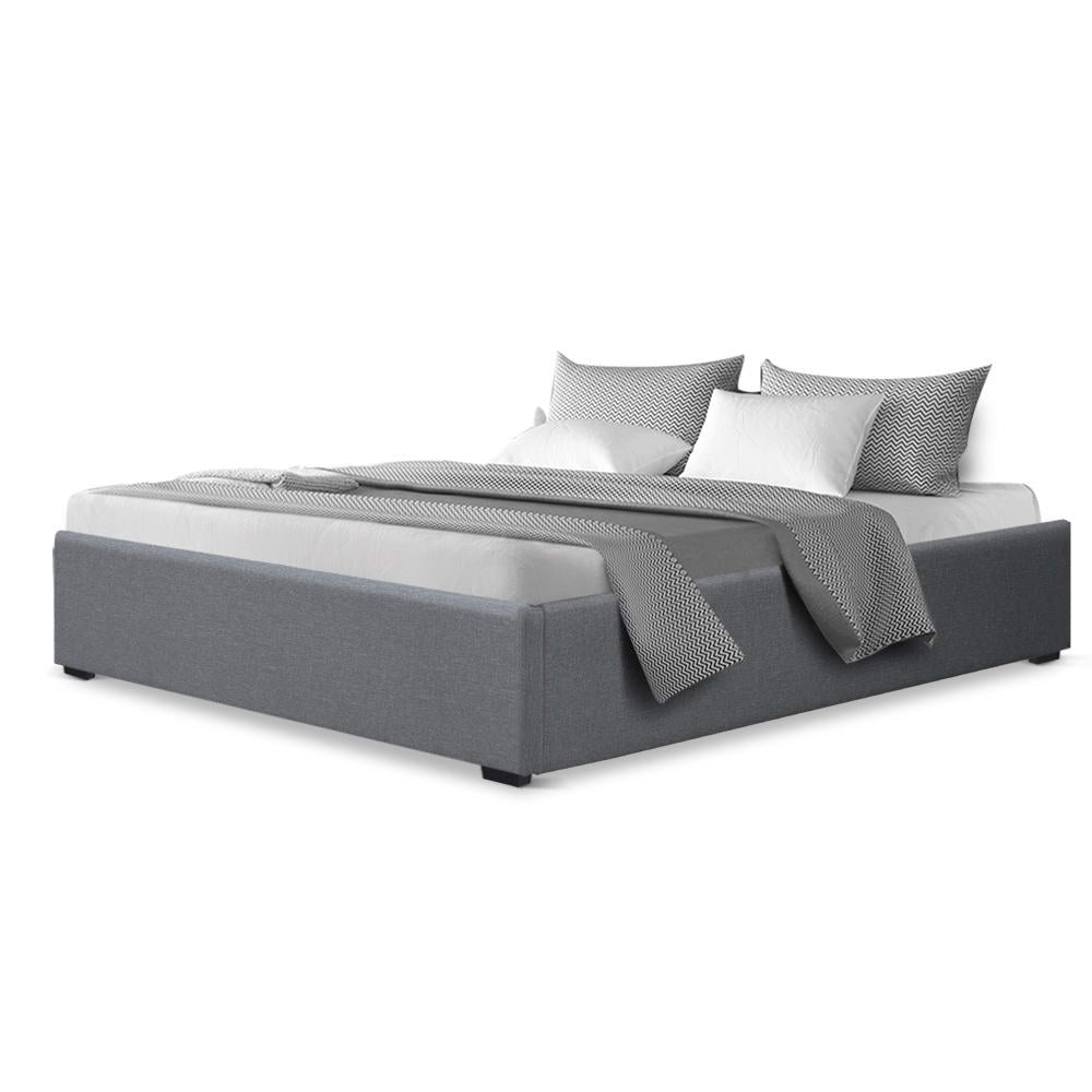 Artiss Bed Frame Queen Size Gas Lift Base Grey TOKI 3