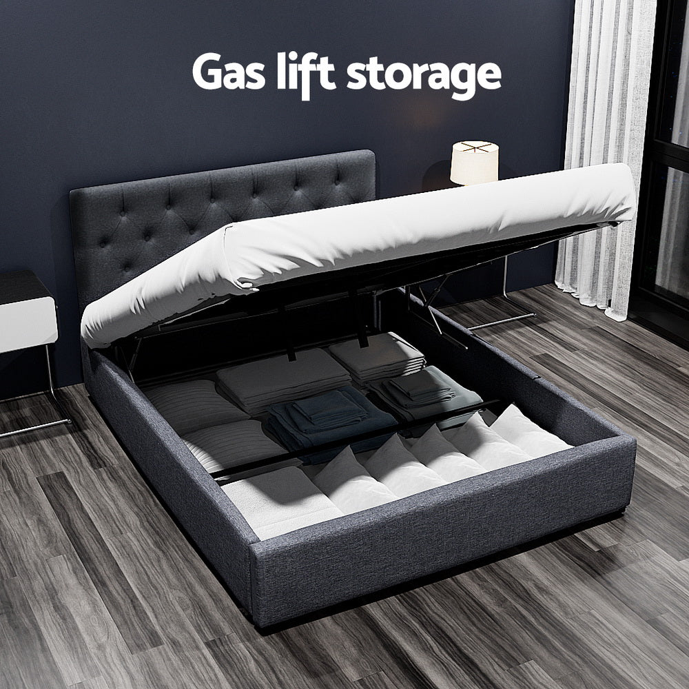 Artiss Bed Frame Double Size Gas Lift Charcoal VILA 4