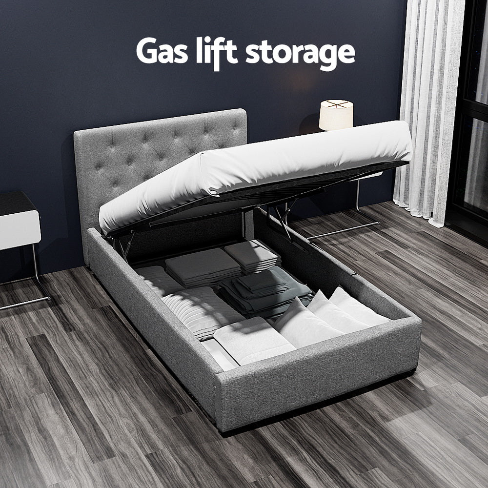 Artiss Bed Frame King Single Size Gas Lift Grey VILA 4