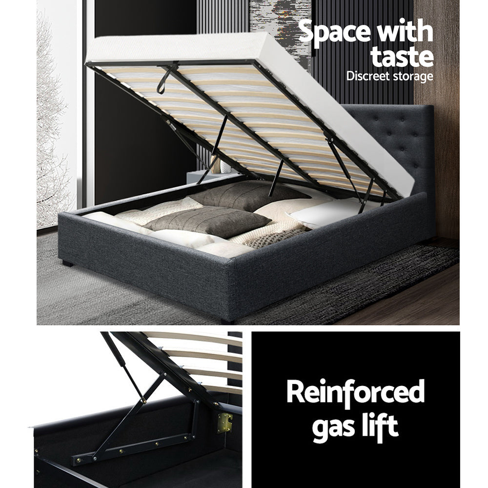 Artiss Bed Frame Queen Size Gas Lift Charcoal VILA 5