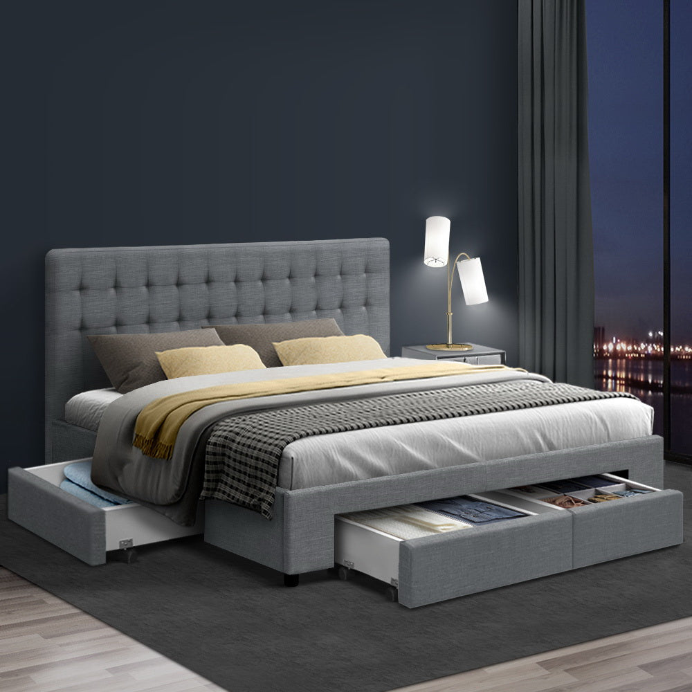 Artiss Bed Frame King Size with 4 Drawers Grey AVIO 7