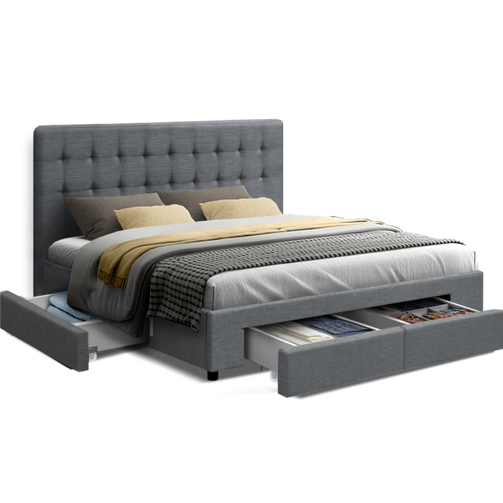 Artiss Bed Frame Queen Size with 4 Drawers Grey AVIO 8