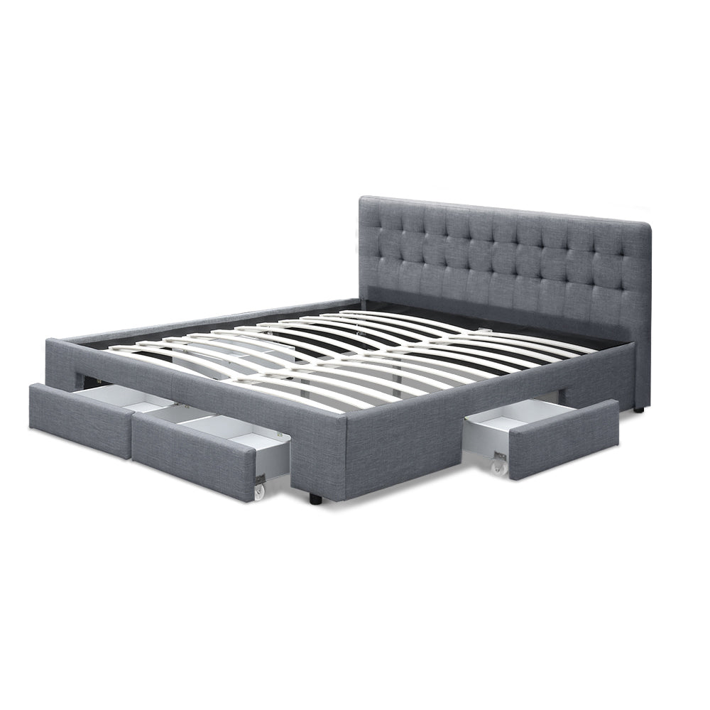 Artiss Bed Frame Queen Size with 4 Drawers Grey AVIO 3