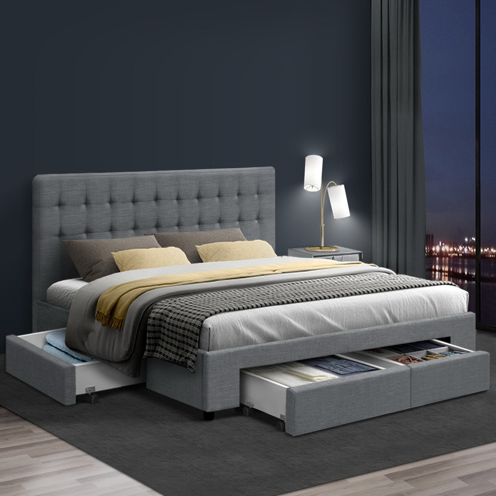 Artiss Bed Frame Queen Size with 4 Drawers Grey AVIO 7