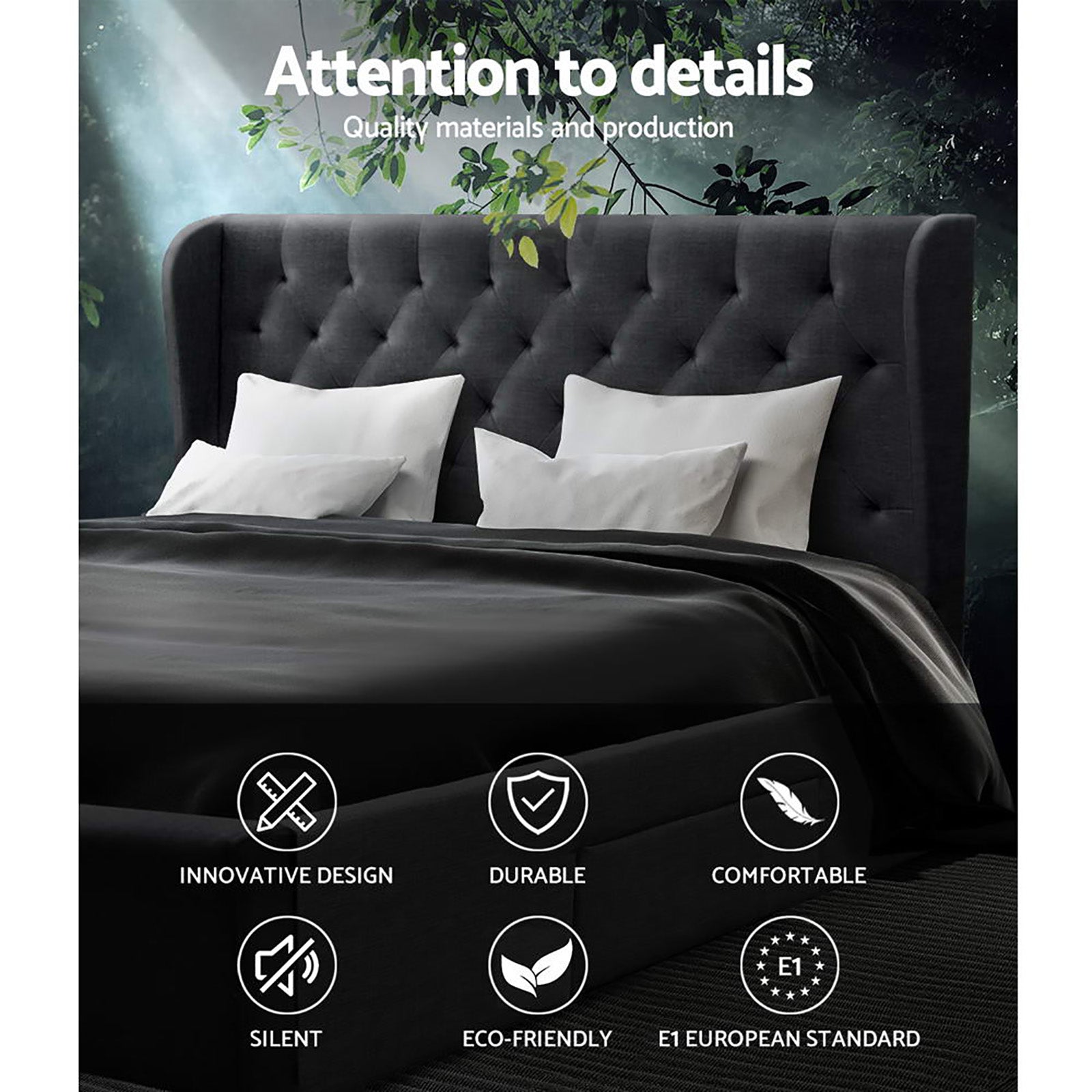 Artiss Bed Frame King Size with 4 Drawers Charcoal MILA 5