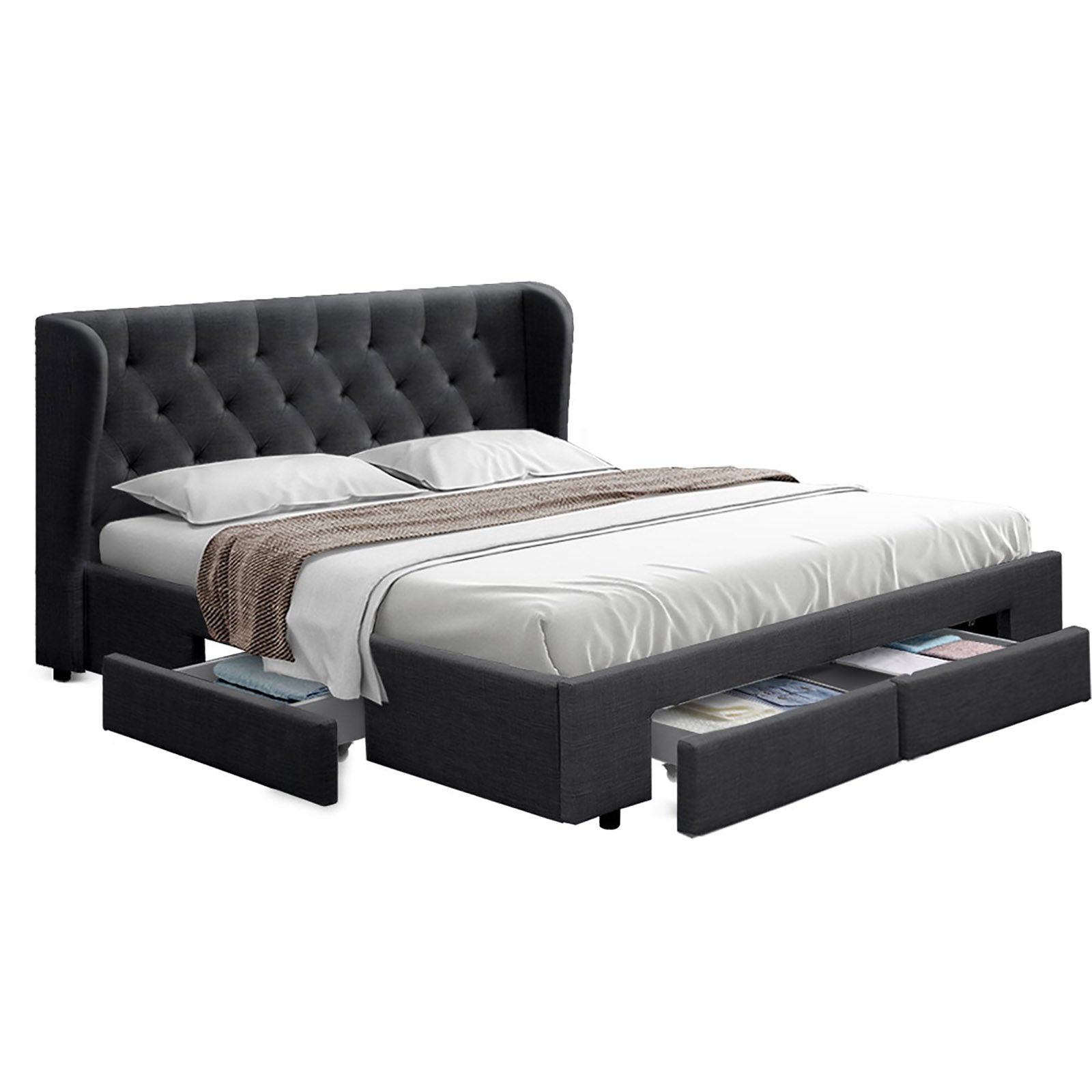 Artiss Bed Frame Queen Size with 4 Drawers Charcoal MILA 8