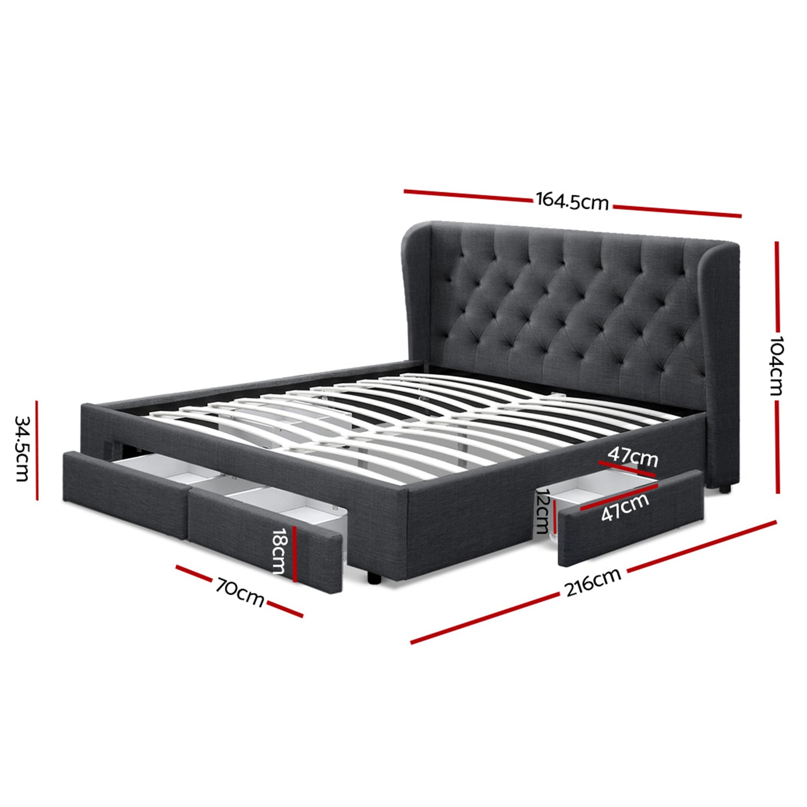 Artiss Bed Frame Queen Size with 4 Drawers Charcoal MILA 3
