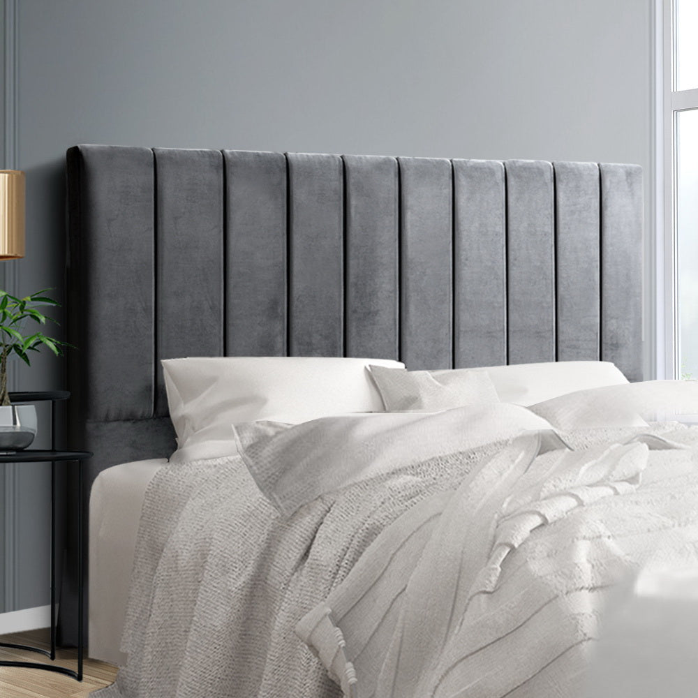 Artiss Bed Head Headboard King Velvet - VELA Grey 7