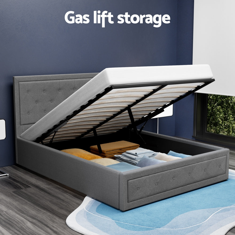 Artiss Bed Frame Double Size Gas Lift Grey TIYO 4