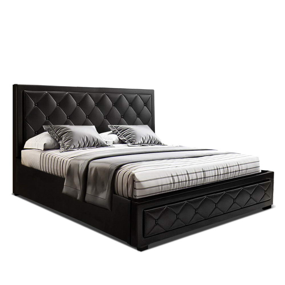 Artiss Bed Frame Queen Size Gas Lift Black TIYO 8