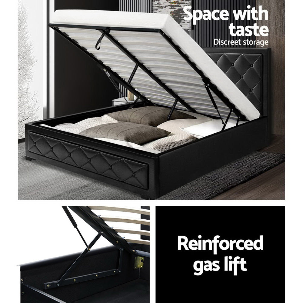 Artiss Bed Frame Queen Size Gas Lift Black TIYO 4