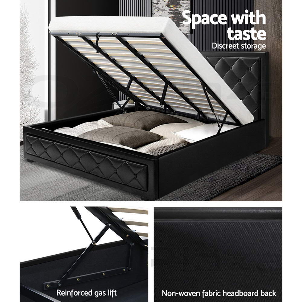 Artiss Bed Frame King Size Gas Lift Black TIYO 4