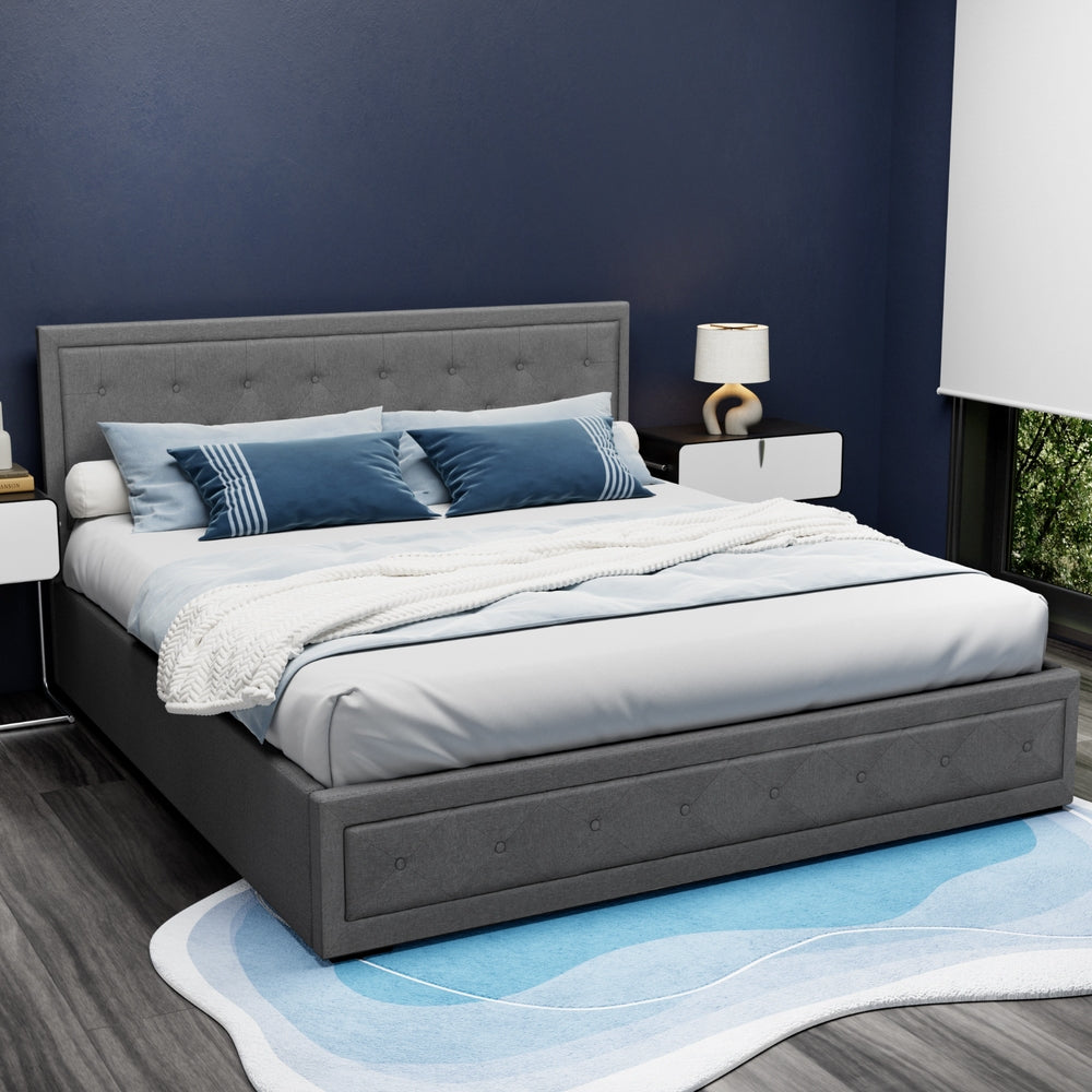 Artiss Bed Frame King Size Gas Lift Grey TIYO 7