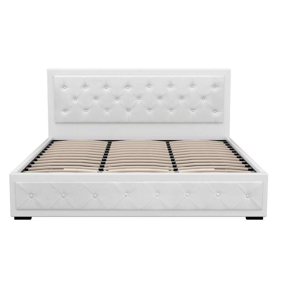 Artiss Bed Frame King Size Gas Lift White TIYO 3