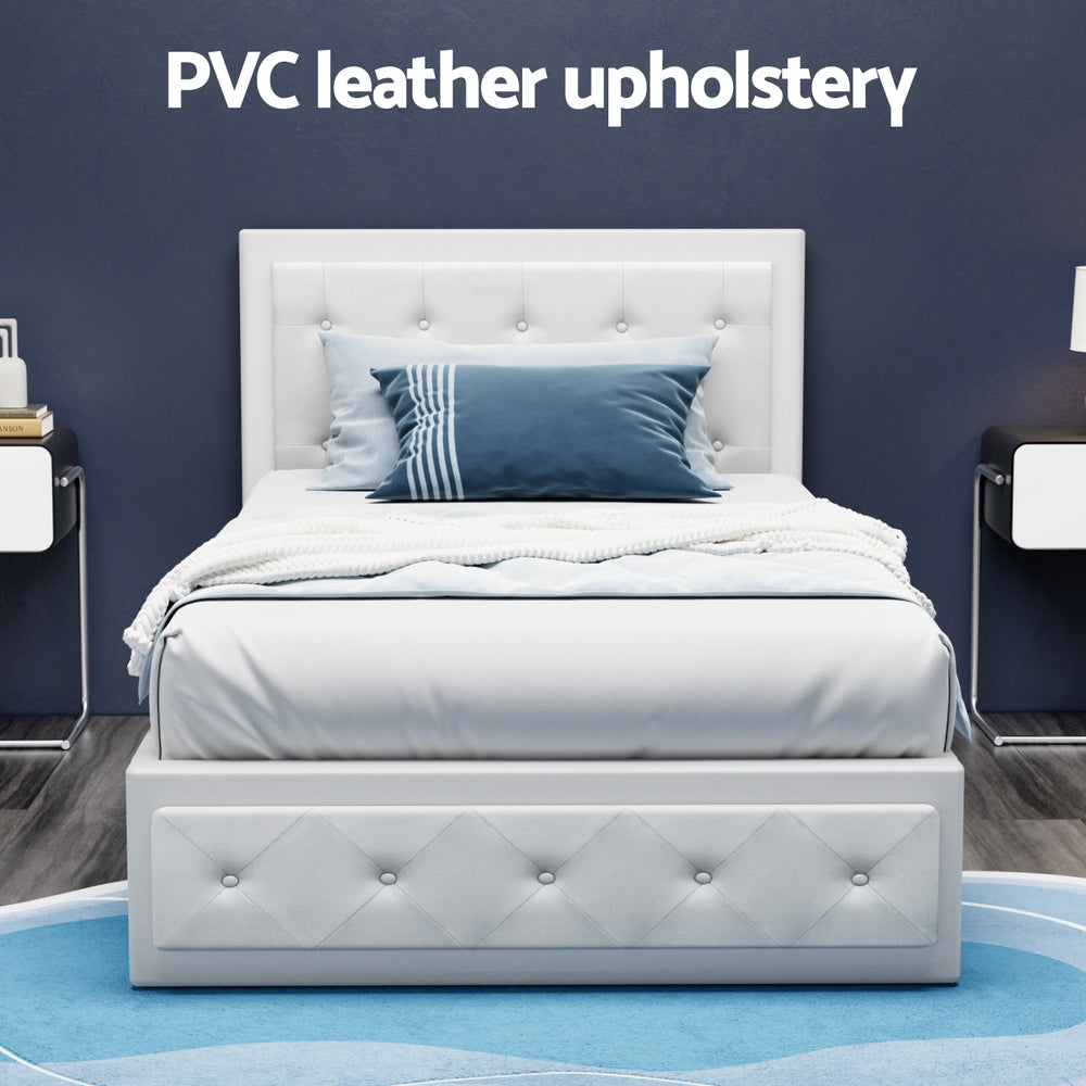 Artiss Bed Frame King Single Size Gas Lift White TIYO 5