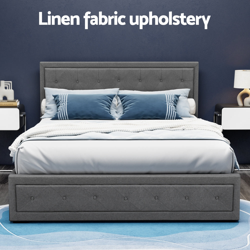 Artiss Bed Frame Queen Size Gas Lift Grey TIYO 5