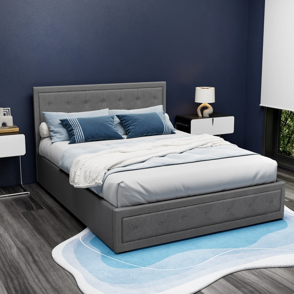 Artiss Bed Frame Queen Size Gas Lift Grey TIYO 7