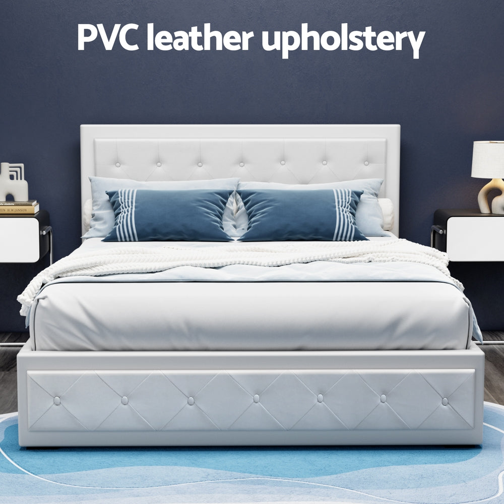 Artiss Bed Frame Queen Size Gas Lift White TIYO 5