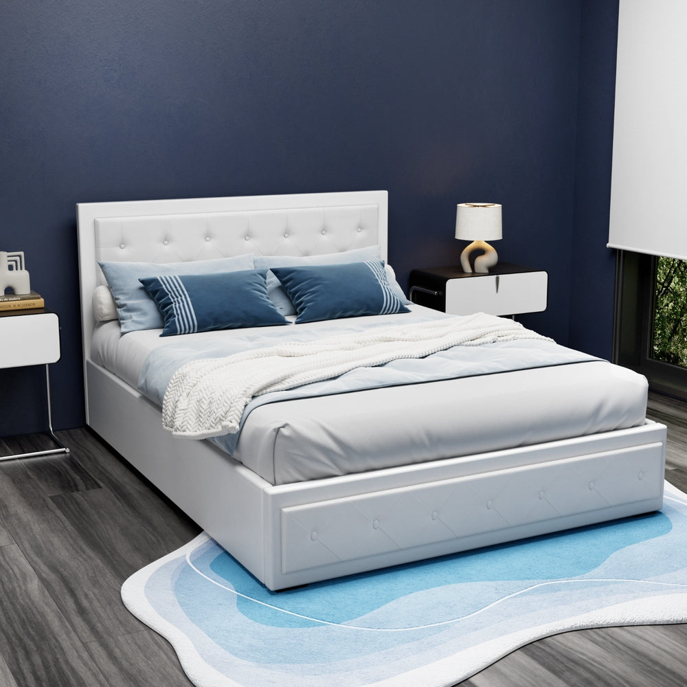 Artiss Bed Frame Queen Size Gas Lift White TIYO 7