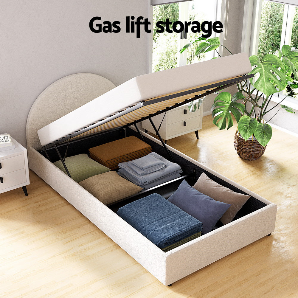 Artiss Bed Frame Gas Lift Strorage Beds Base Platform Boucle Fabric King Single ELLA 5