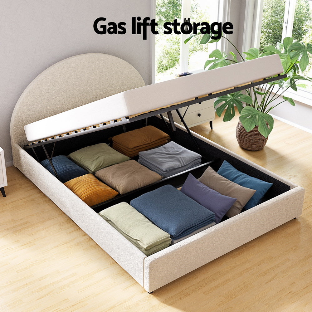 Artiss Bed Frame Gas Lift Strorage Beds Base Platform Boucle Fabric Queen ELLA 5