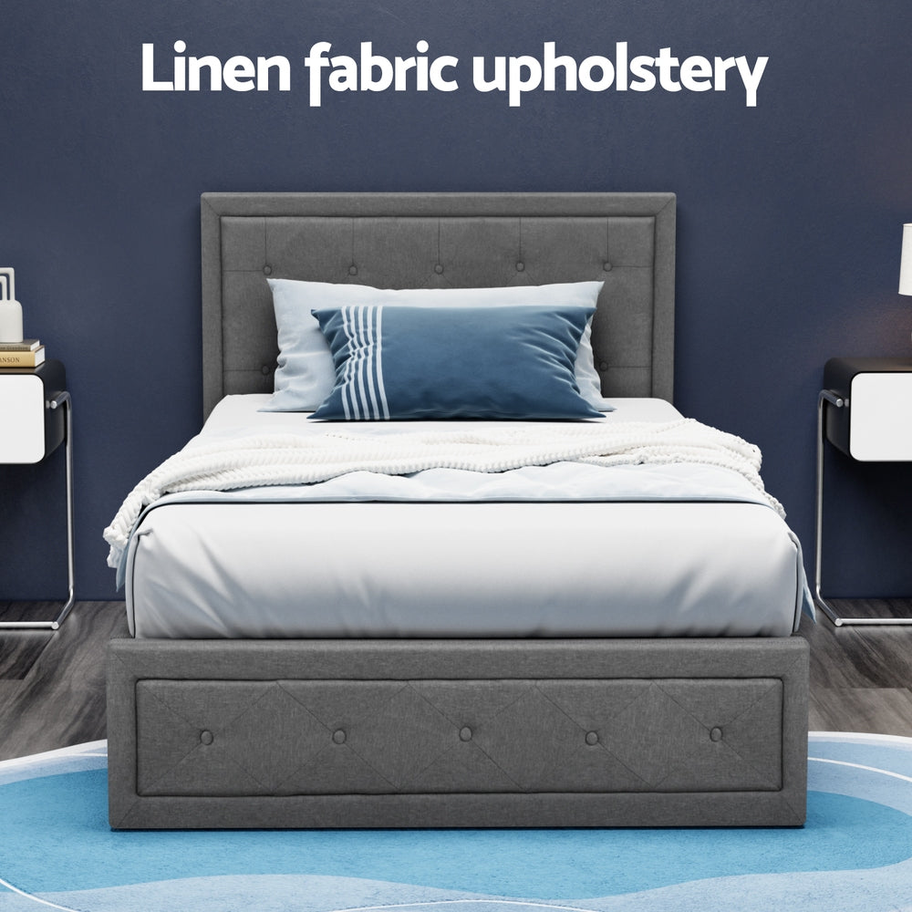 Artiss Bed Frame King Single Size Gas Lift Storage Mattress Base Wooden Grey 5