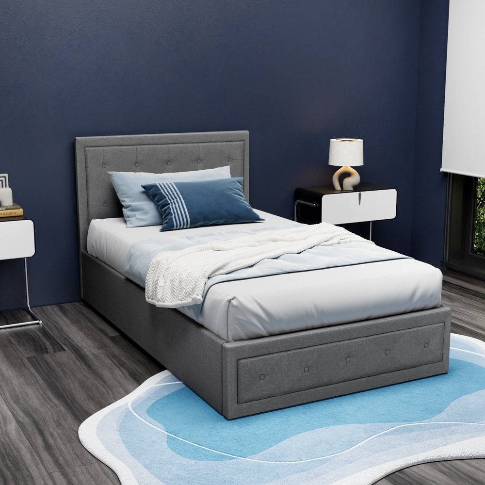 Artiss Bed Frame King Single Size Gas Lift Storage Mattress Base Wooden Grey 7