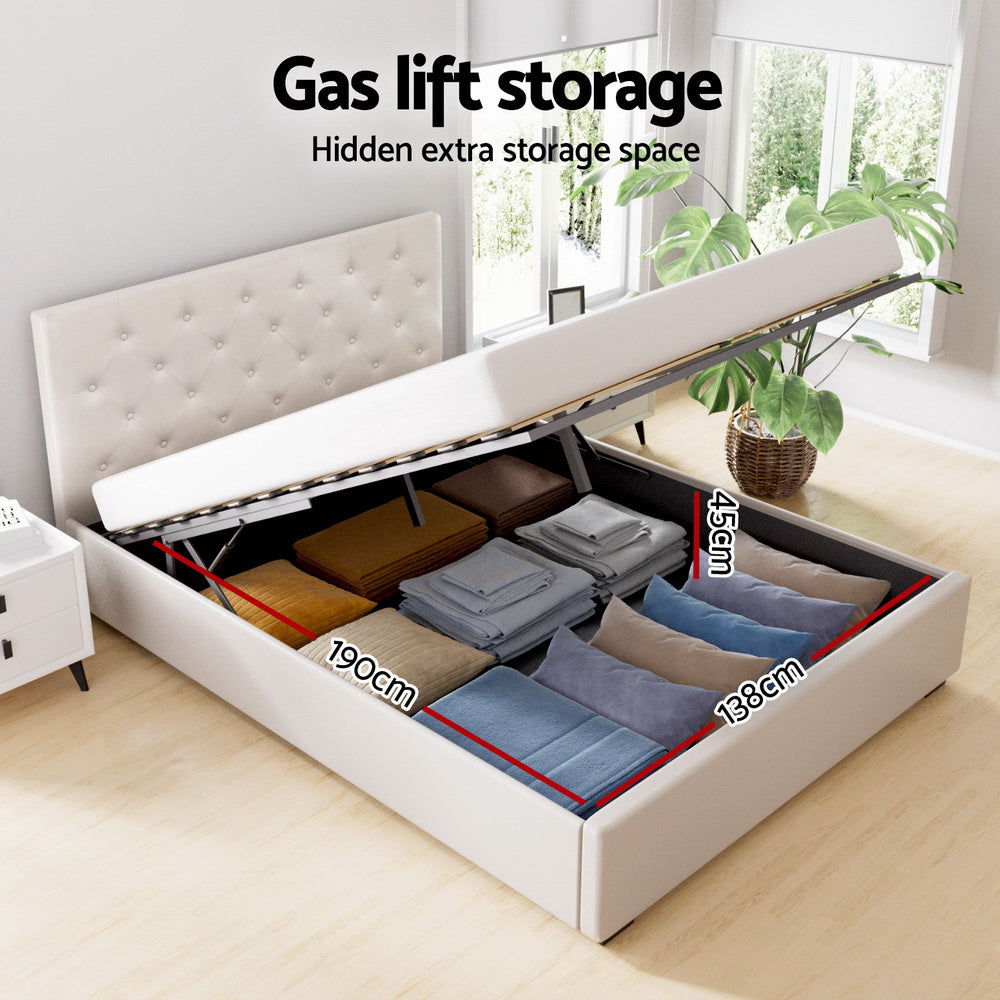 Artiss Bed Frame Double Size Gas Lift Beige VILA 4