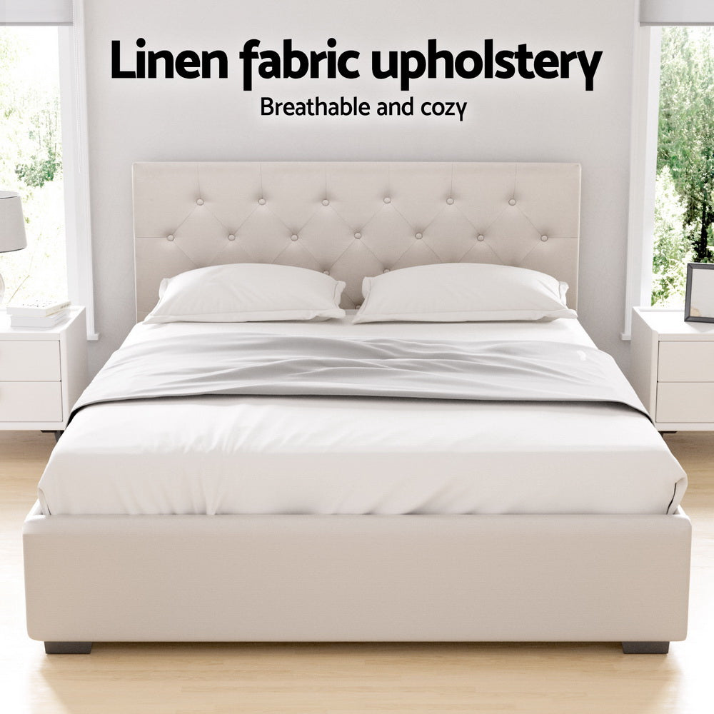 Artiss Bed Frame Double Size Gas Lift Beige VILA 5