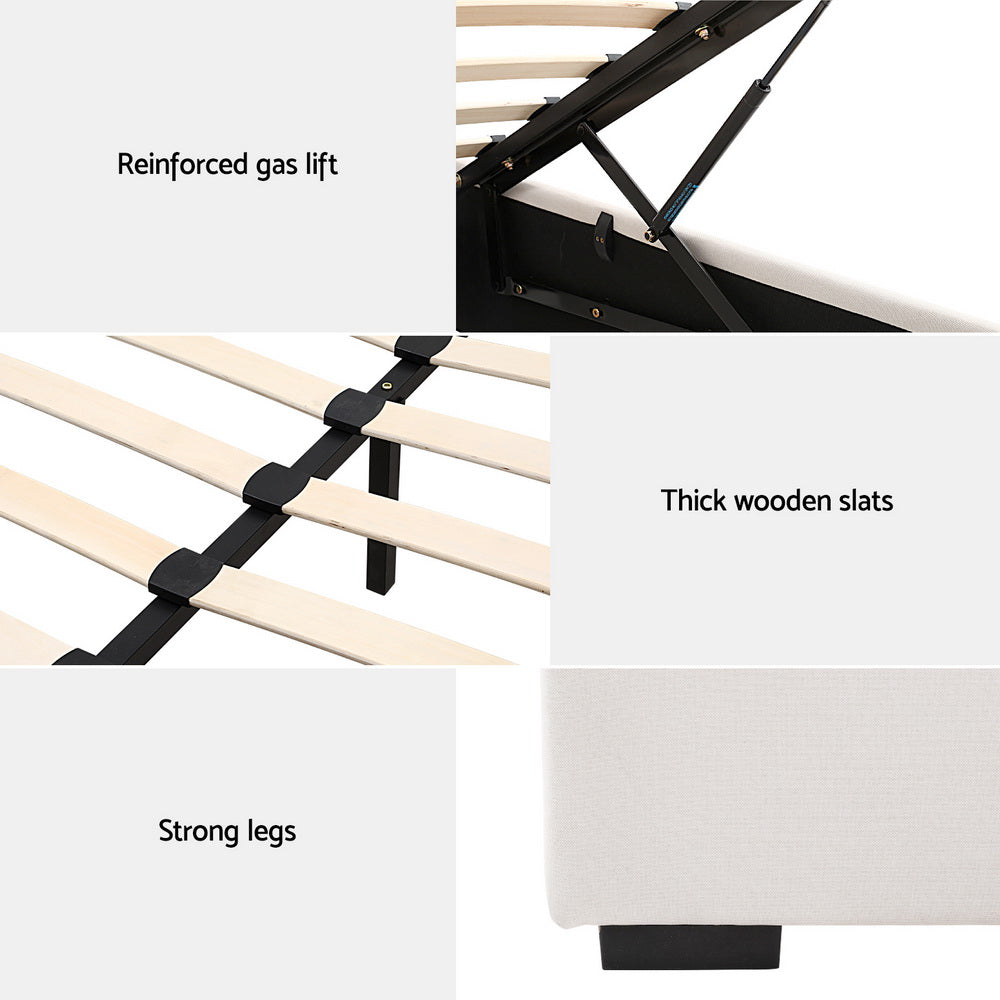 Artiss Bed Frame Queen Size Gas Lift Beige VILA 6