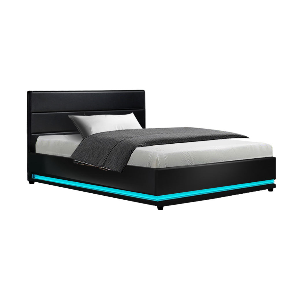 Artiss Bed Frame King Single Size LED Gas Lift Black LUMI 7