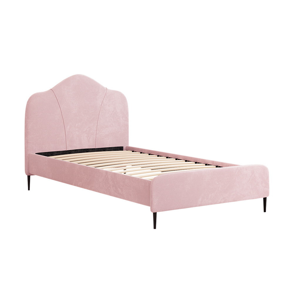 Artiss Bed Frame King Single Size Velvet Pink OLAN 7