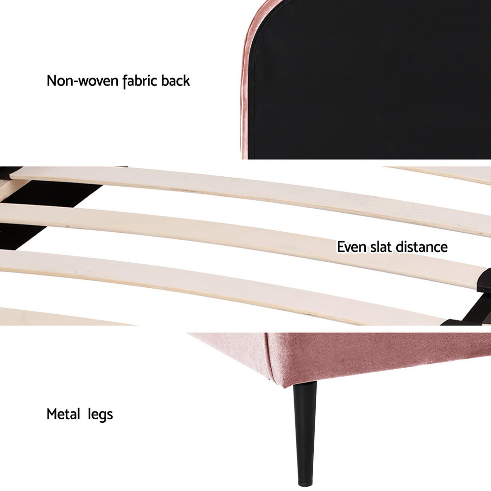Artiss Bed Frame King Single Size Velvet Pink OLAN 6