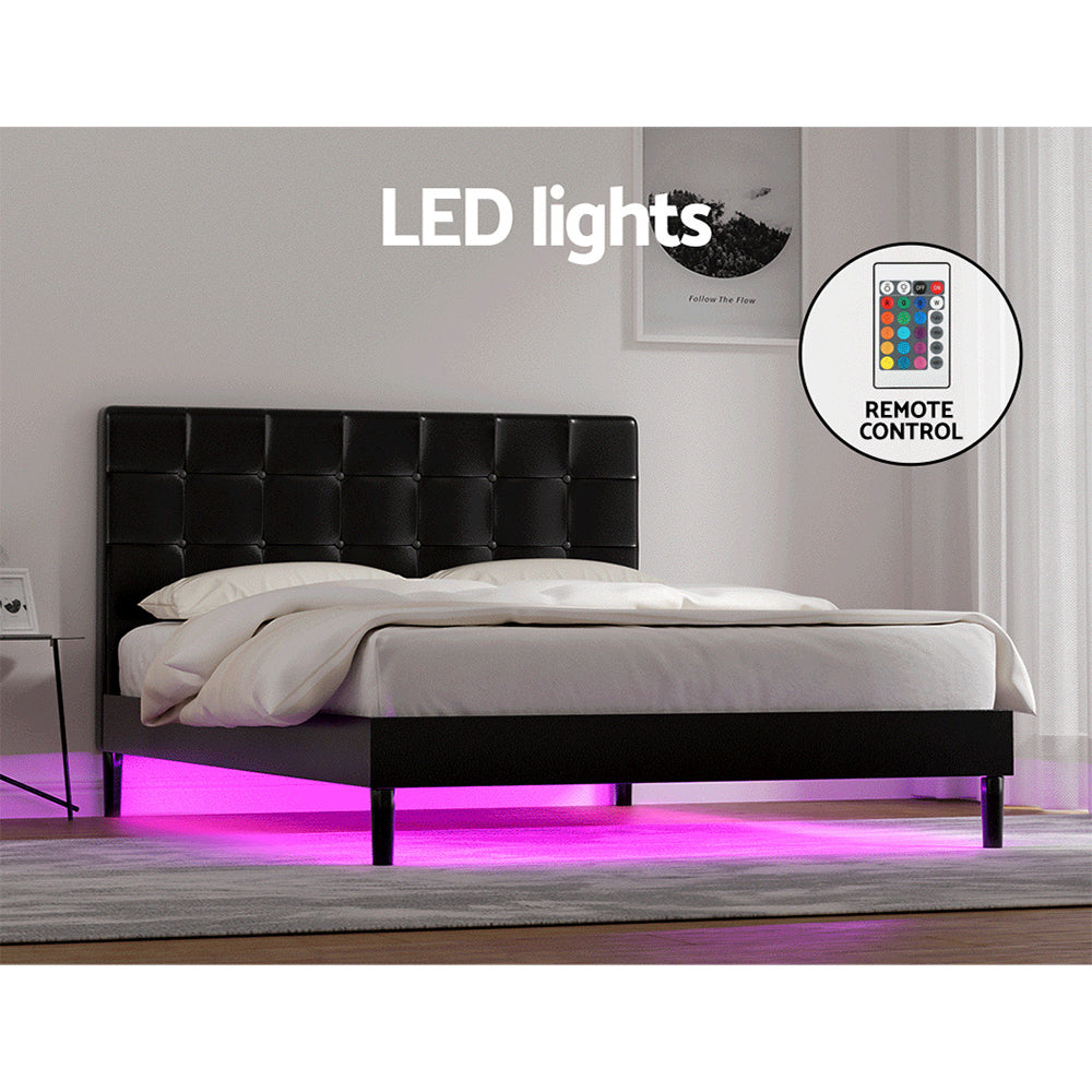 Artiss Bed Frame Double Size LED Black RAVI 5